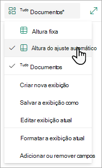 Quando estiver no modo de Vista de grelha, verá opções para Altura fixa e Altura de ajuste automático.