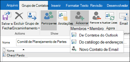 Selecione Adicionar Membros para adicionar ao seu grupo de contatos.