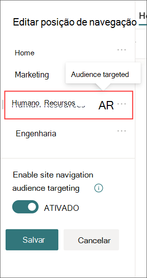 Confirmação de que a segmentação de audiência está ativada