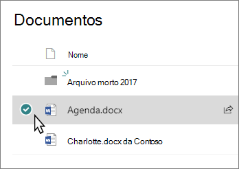 Captura de ecrã de uma biblioteca com um ficheiro selecionado