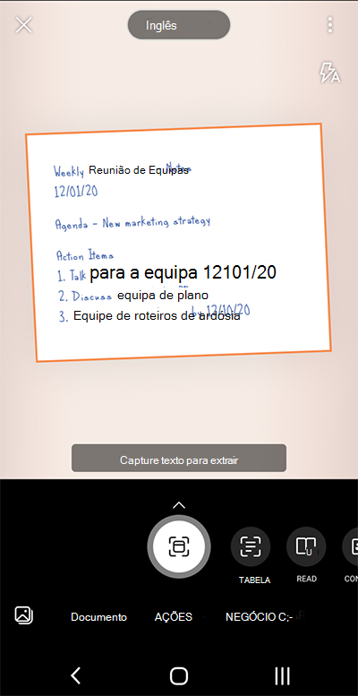 Captura de ecrã a partir do Microsoft Lens num telemóvel Android