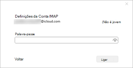 Captura de ecrã da janela Palavra-passe