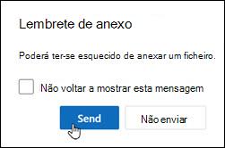 nova janela de lembrete do Anexo do Outlook