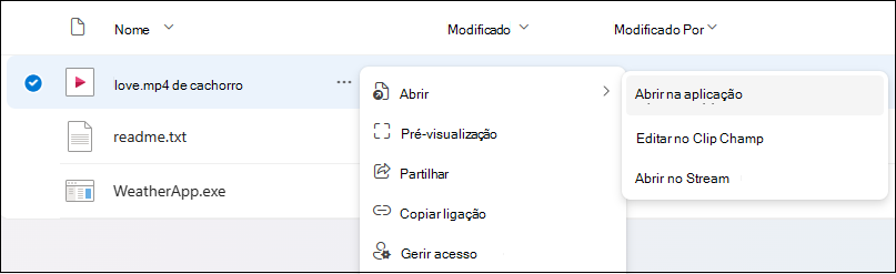 Utilizar abrir na aplicação para abrir o ficheiro no ficheiro de ambiente de trabalho