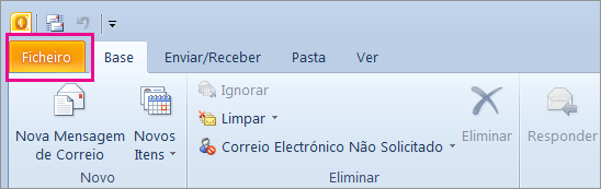 No Outlook 2010, selecione o separador Ficheiro.