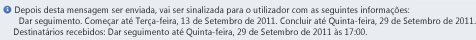 Barra de Informações de uma mensagem com lembretes Dar Seguimento