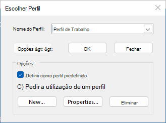 Caixa de diálogo Escolher perfil com o nome do novo perfil. A opção Definir como perfil predefinido está selecionada.