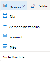 Selecione a vista de calendário ou ative/desative a vista dividida.