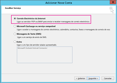 Escolha o e-mail da Internet