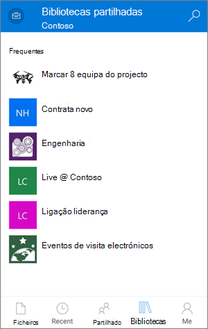 Aceder a Bibliotecas através da aplicação OneDrive para Empresas dispositivos móveis