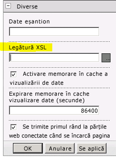 Proprietatea XSL Link din meniul Parte web