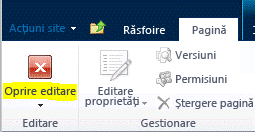 Butonul Oprire editare pe fila Pagină