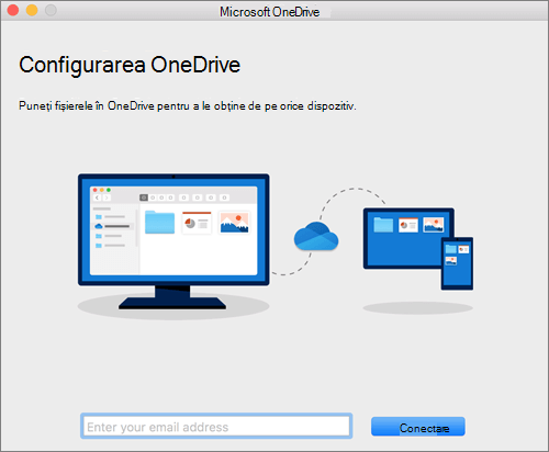 Captură de ecran a primei pagini din Configurare OneDrive