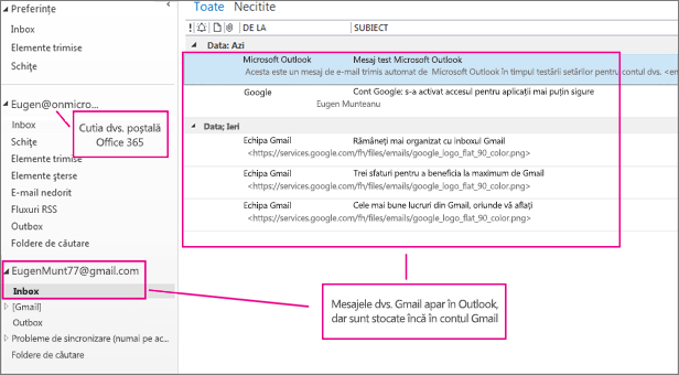 După ce adăugați contul dvs. Gmail, veți vedea două conturi în Outlook