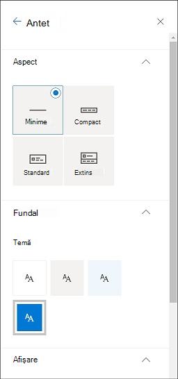 Modificarea antetului de aspect