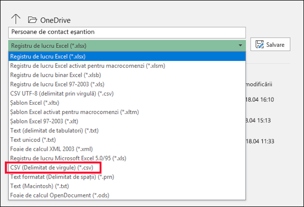 Salvați fișierul Excel ca fișier CSV.