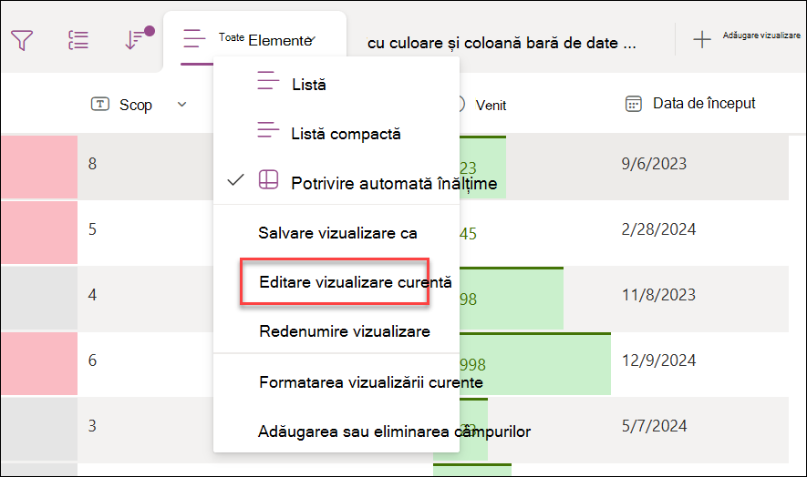 Screetshot of selecting edit current view