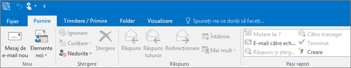 Iată cum arată panglica în Outlook 2016.