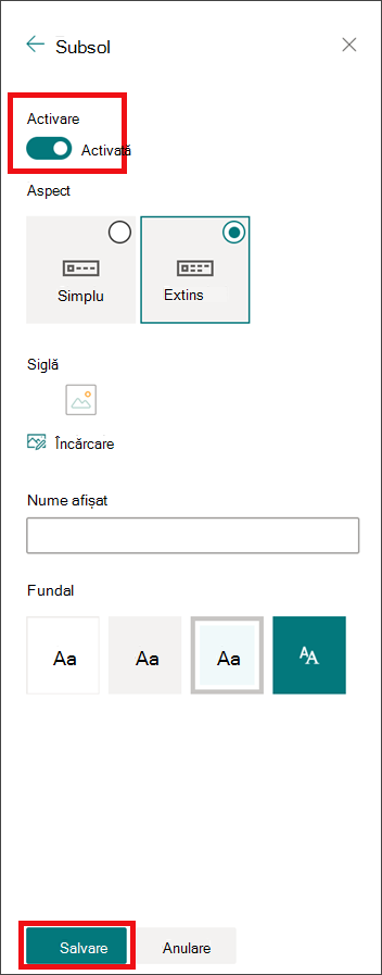 Modificarea panoului de aspect cu subsolul activat