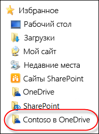 Синхронизируемая папка OneDrive для бизнеса в проводнике