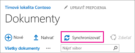 Príkaz Synchronizovať v knižnici dokumentov SharePointu