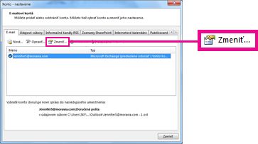 Príkaz Zmeniť v dialógovom okne Nastavenie kont