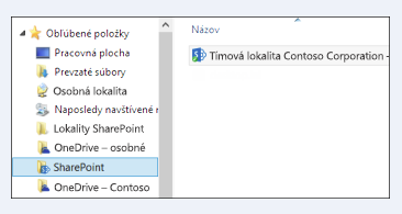 Nájdenie synchronizovaných knižníc lokality v obľúbených položkách priečinku SharePointu