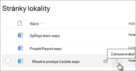 Knižnica Stránky s tromi bodky vedľa vybratého súboru.