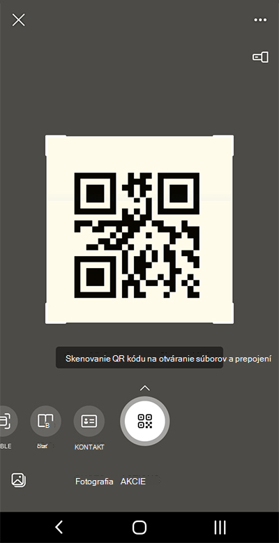 Snímka obrazovky z aplikácie Microsoft Lens v telefóne s Androidom