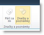 Príkaz Sociálna značka na karte Zoznam alebo Knižnica na páse s nástrojmi