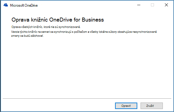 Dialógové okno opravy synchronizácie OD