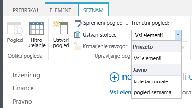 Spustni seznam s trenutnim pogledom seznama