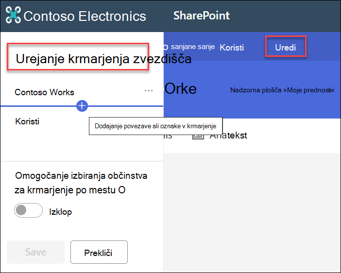 posnetek zaslona krmarjenja zvezdišča za urejanje