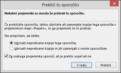 Pogovorno okno »Prekliči to sporočilo«