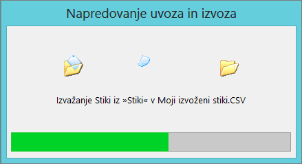 Slika pogovornega okna z napredovanjem izvoza.