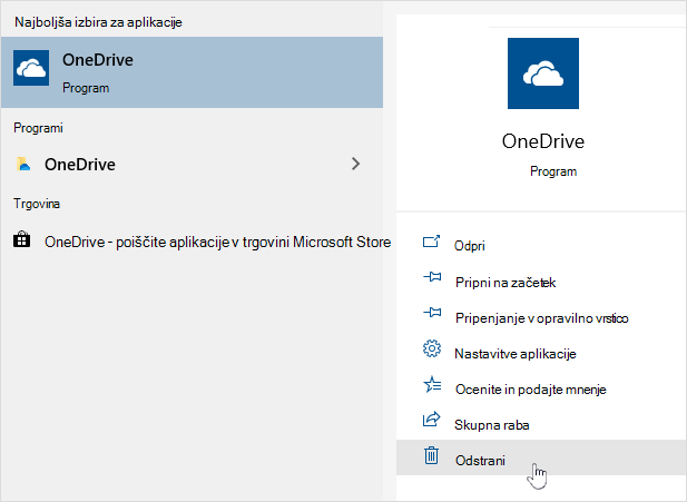 Odstranjevanje aplikacije Iz Trgovine OneDrive