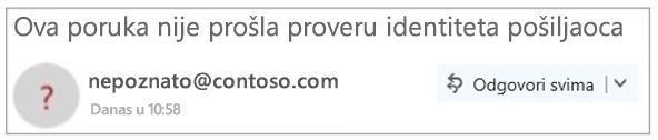 Pošiljalac čiji identitet nije potvrđen u programu Outlook