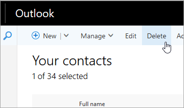 Snimak ekrana dugmeta "Izbriši" ispod trake za navigaciju programa Outlook.