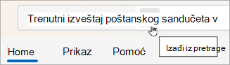 Kliknite na dugme Nazad da biste obrisali rezultate pretrage.