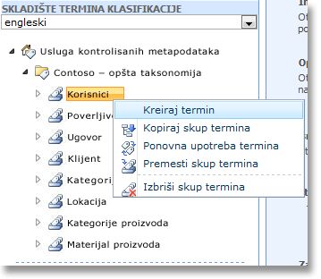 Meni koji prikazuje radnje koje možete preduzeti u vezi sa skupom termina