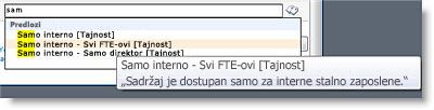 Tekst objašnjenja pomaže korisnicima da izaberu ispravni termin.