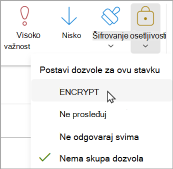 U novoj poruci izaberite stavku Opcije > šifrovanje > šifruj.