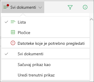 Datoteke na koje je potrebna pažnja u meniju "Opcije prikaza"