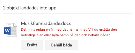 Fel ”Filnamnet finns redan” i webbgränssnittet för OneDrive