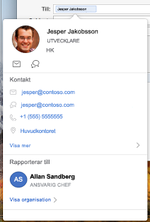 Kontaktkort i Outlook-kalendern