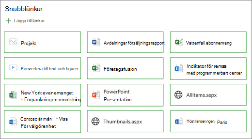 Knapplayout för snabblänkar