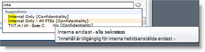 Förklarande text hjälper användarna att välja rätt term.