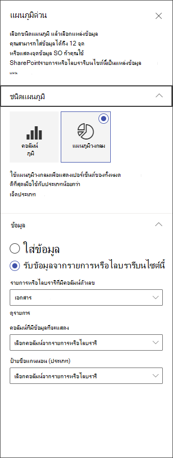 สกรีนช็อตของแผงการแก้ไขแผนภูมิวงกลม