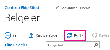 SharePoint belge kitaplığında Eşitle komutu