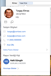 Outlook takviminde kişi kartı